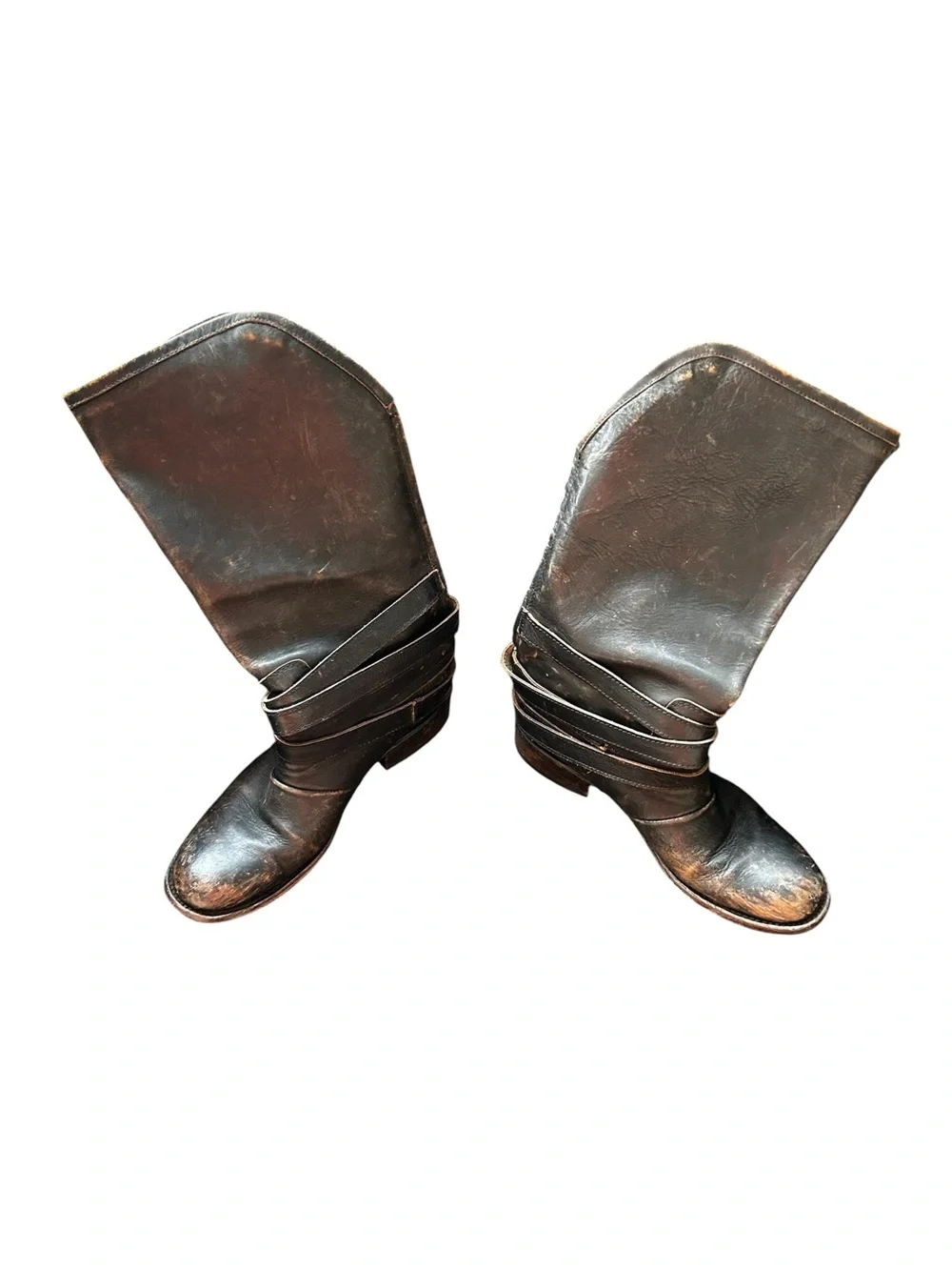 Free Bird Brown Leather Ankle Boots with Silver-Tone Buckles Size 8